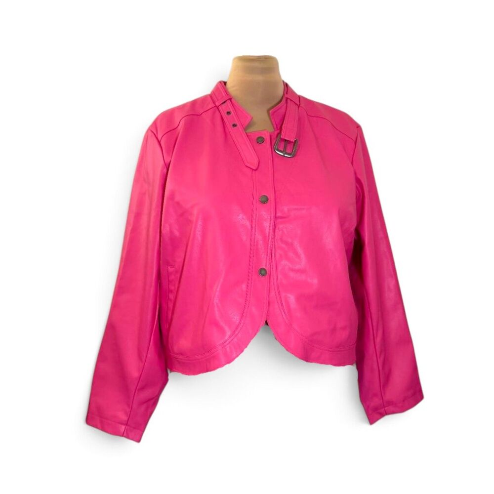ASHLEY STEWART Hot Pink Faux Leather Crop Jacket, NWT! Size 22